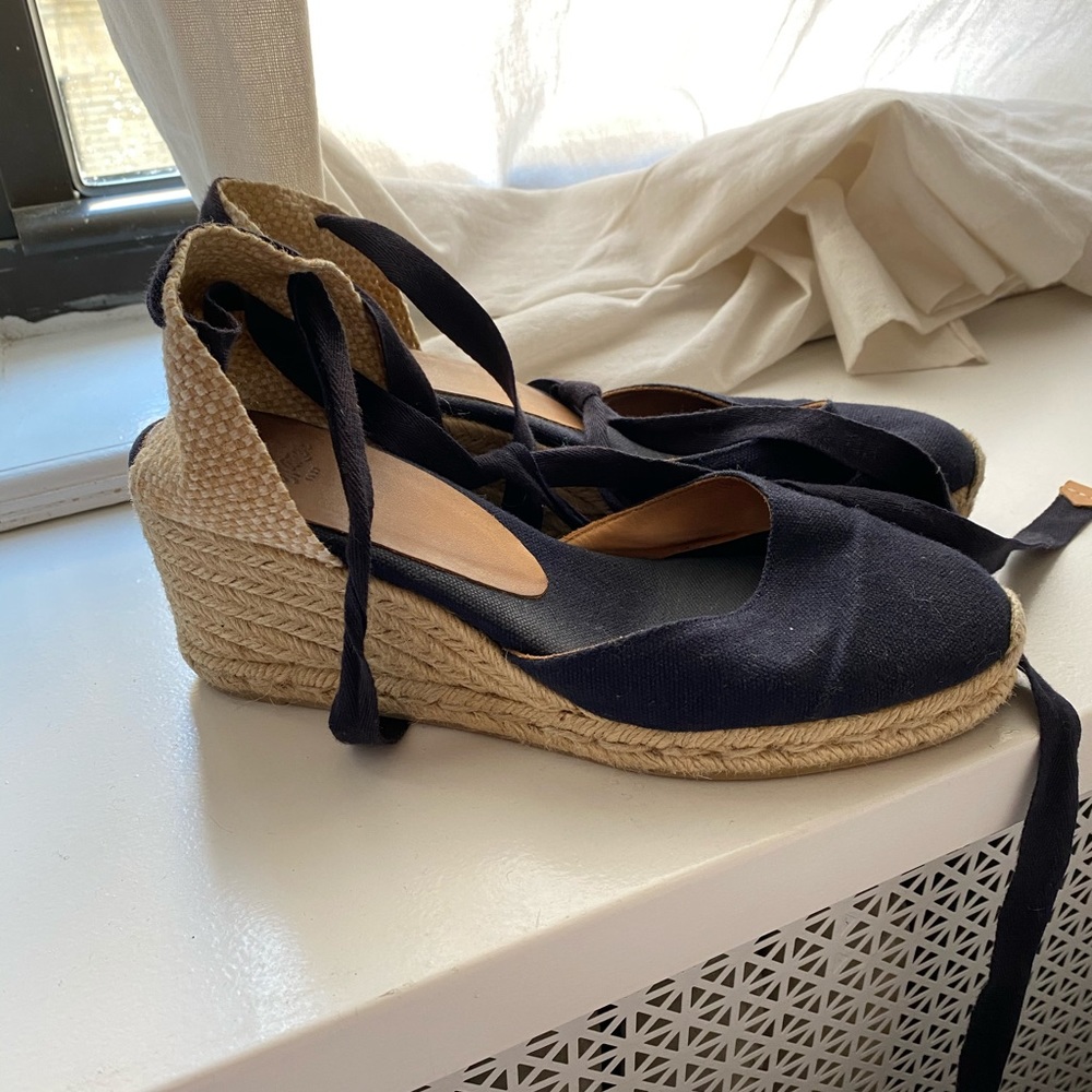 Navy Castaner Lace Up Espadrilles Wedges EU38